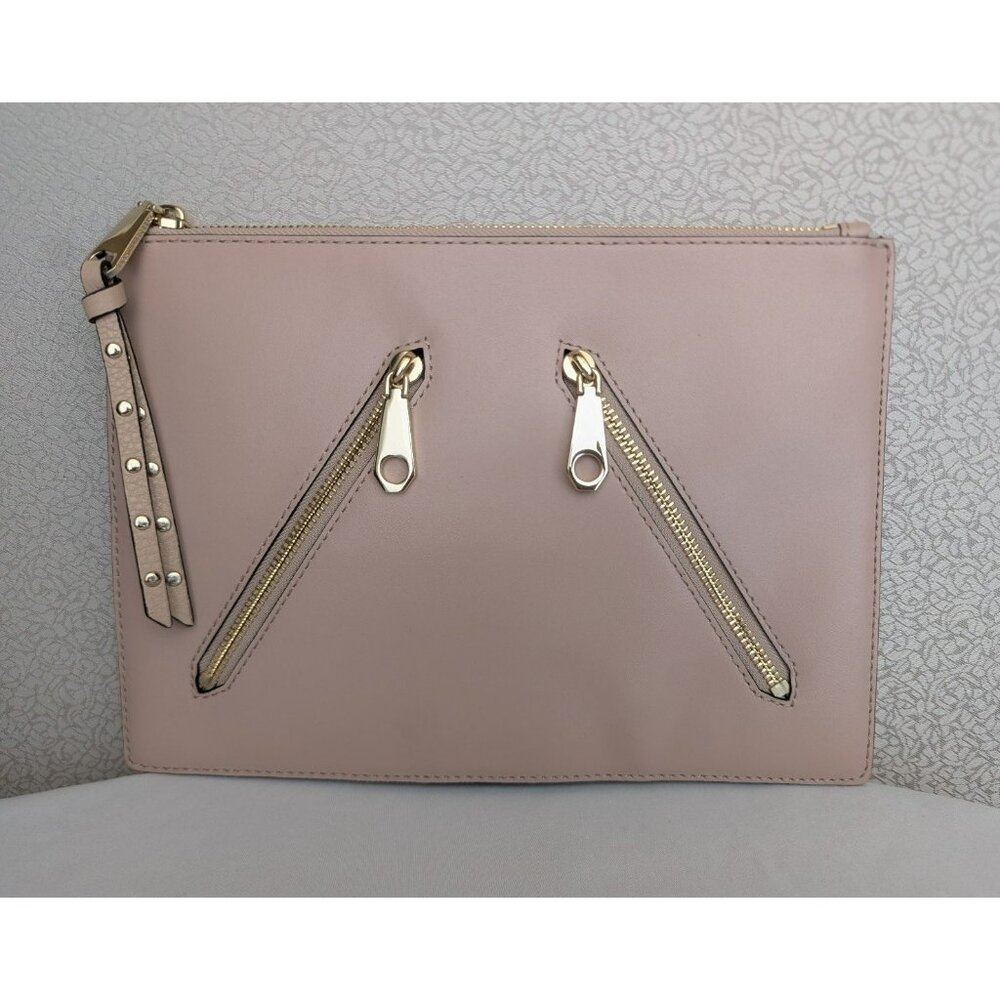 Rebecca Minkoff Leather Clutch Wallet Slim Beige Gold